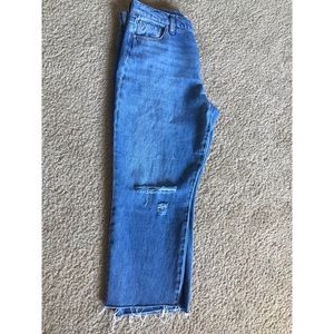 Distressed cropped mom style jeans
